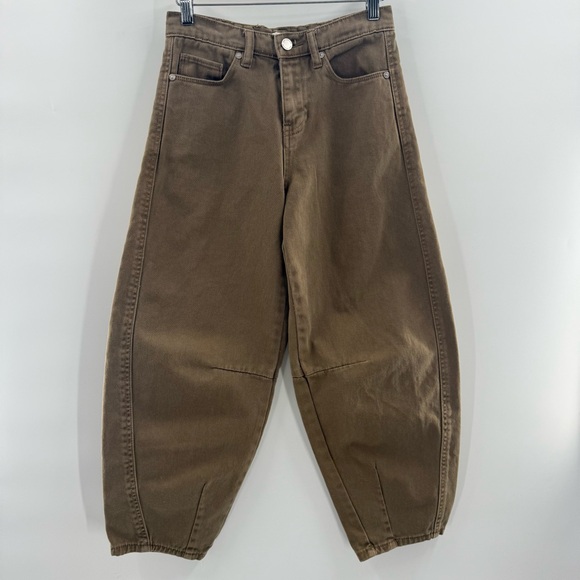 OAT New York Brown Barrel Jeans High Rise Cropped Balloon Leg Size 0 / 25 - Picture 2 of 6